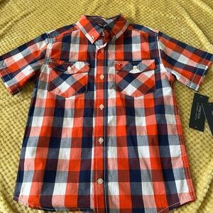 NWT Tommy Hilfiger Boys Three Color Check Short Sleeve Woven Shirt Size S (8/10)